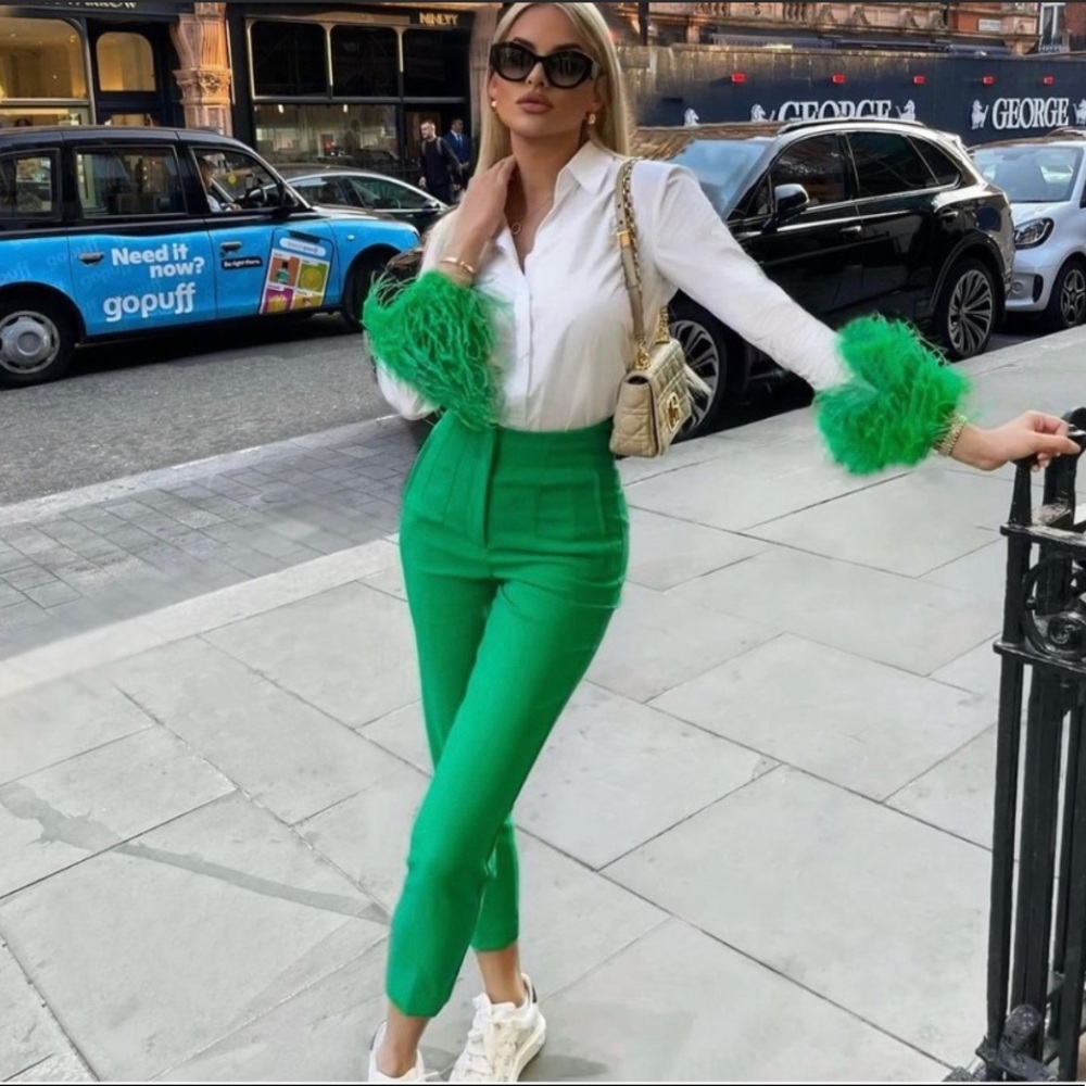 ZARA WOMAN New With Tag HIGH-WAISTED PANTS TROUSERS COLOR:  GREEN